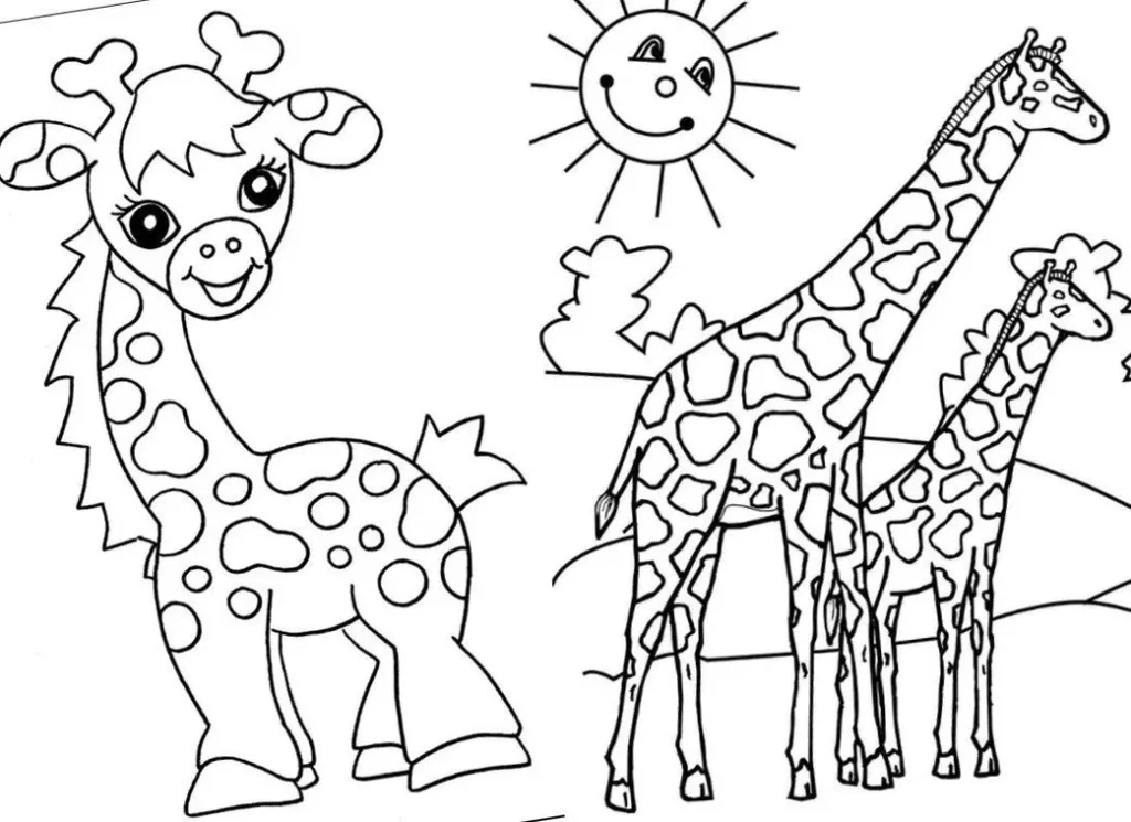 Girafas alegres para colorir em PDF: atividade divertida para crianças