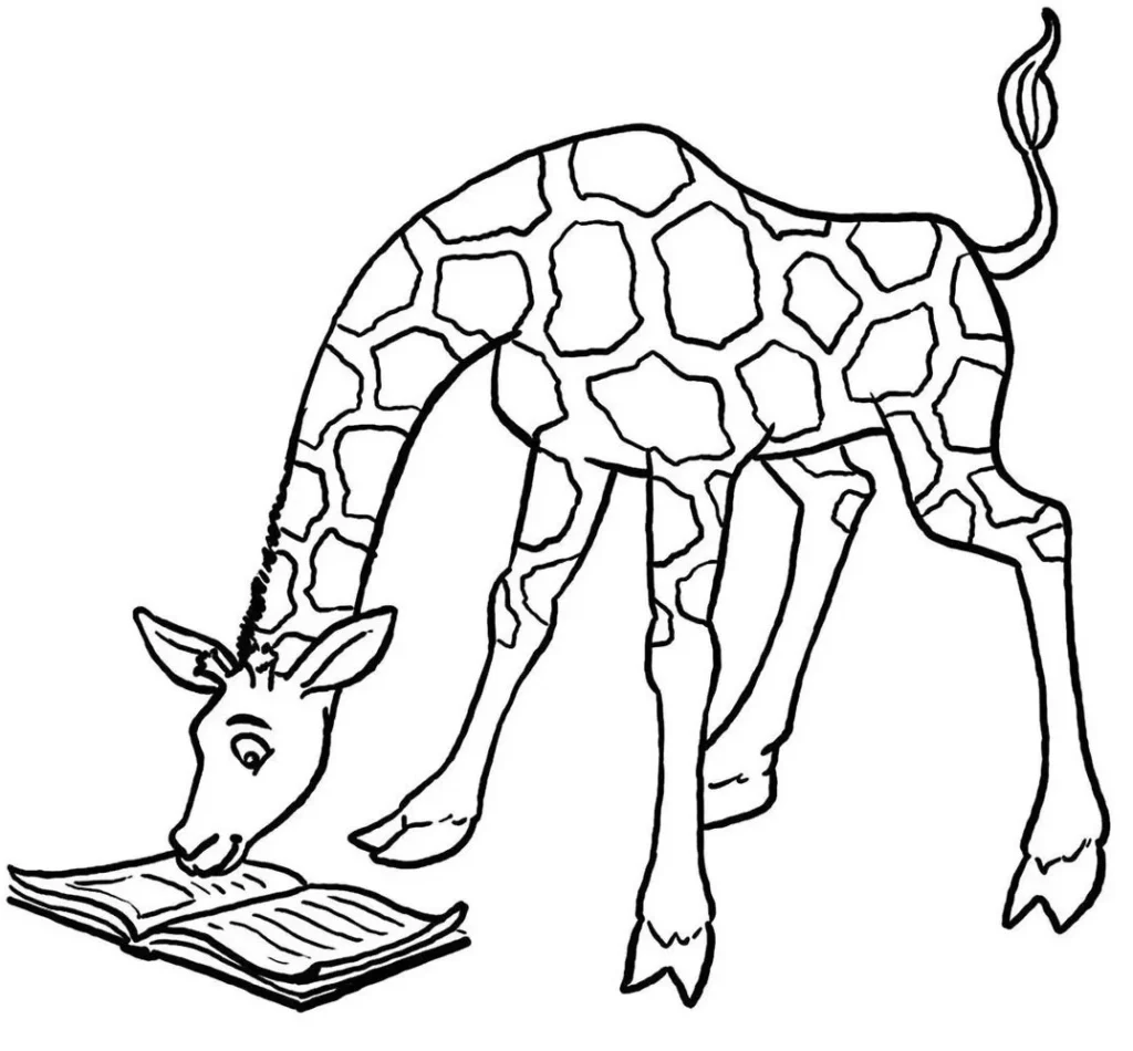 Girafa leitora: desenho em PDF para colorir