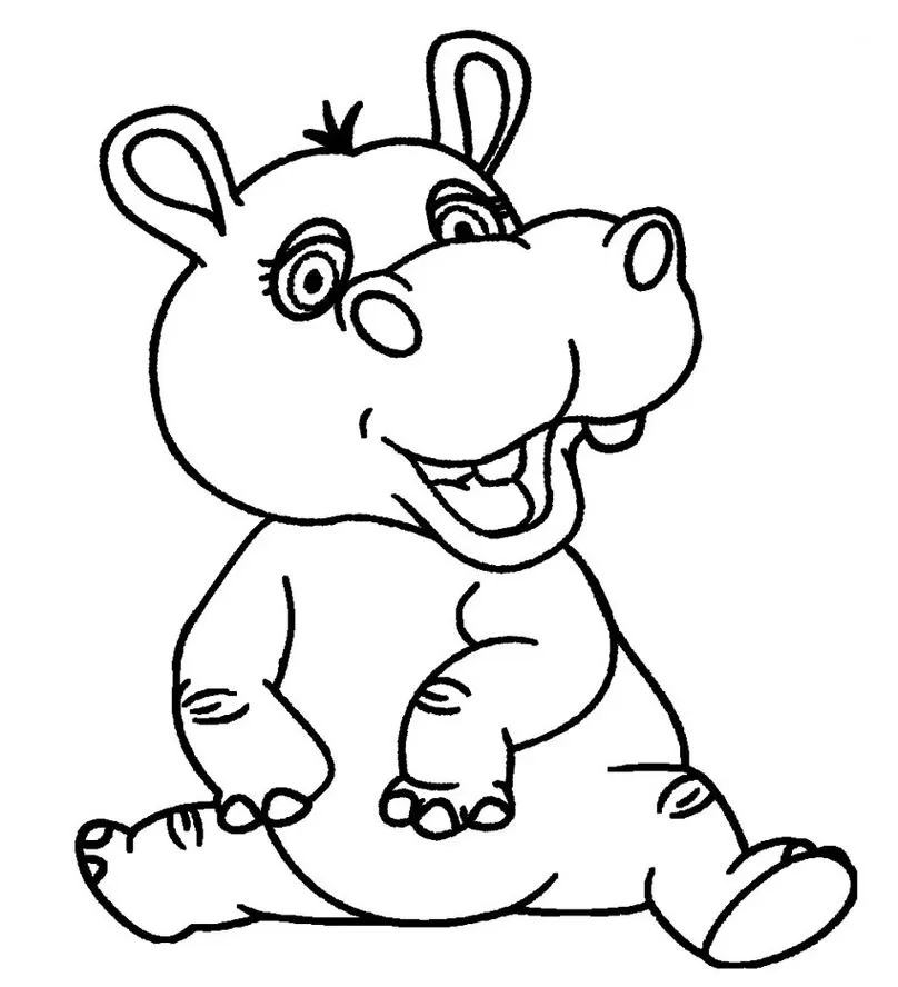 Desenhos de Hipopótamos em PDF para colorir Bebê Hipopótamo bebê sorrindo: desenho para colorir em PDF
