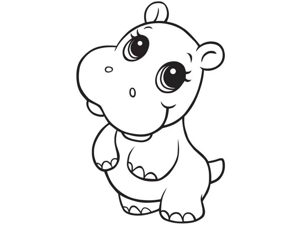 Desenhos de Hipopótamos em PDF para colorir Fofinha Hipopótamo bebê fofo para colorir em PDF