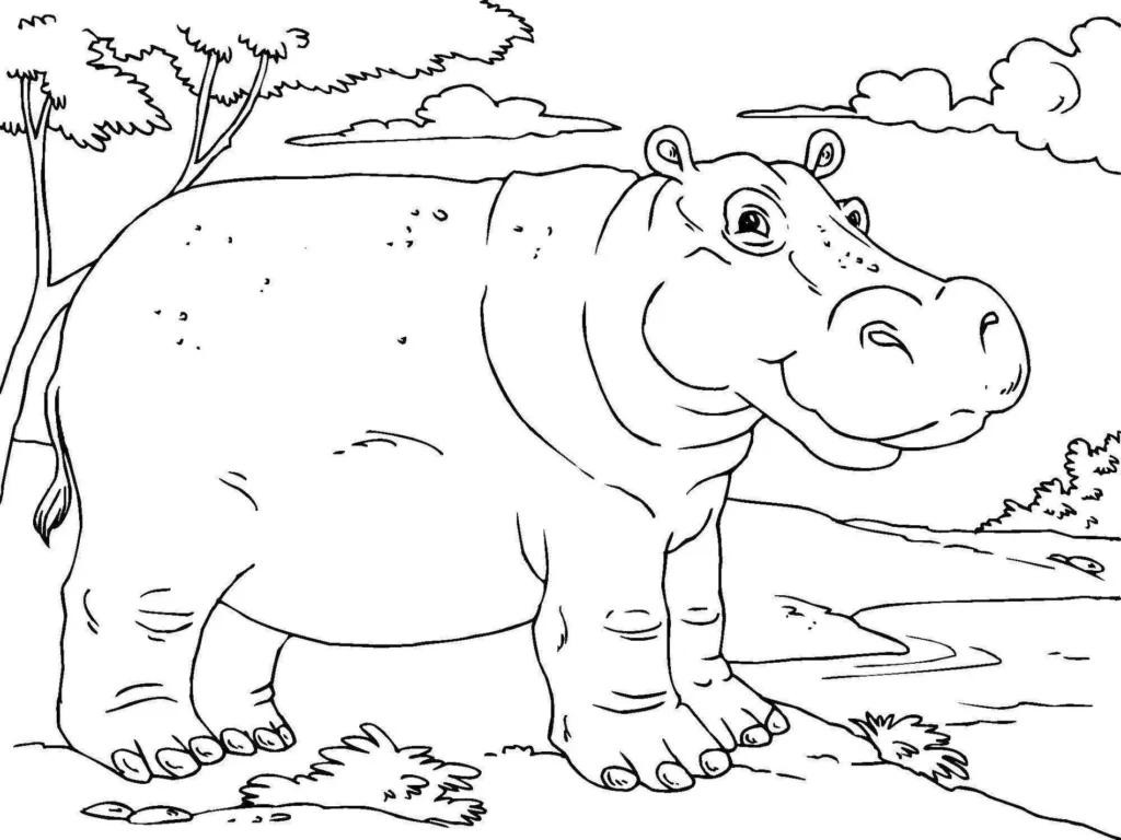 Desenhos de Hipopótamos em PDF para colorir Grandão Hipopótamo Gigante para Colorir em PDF: Atividade Criativa