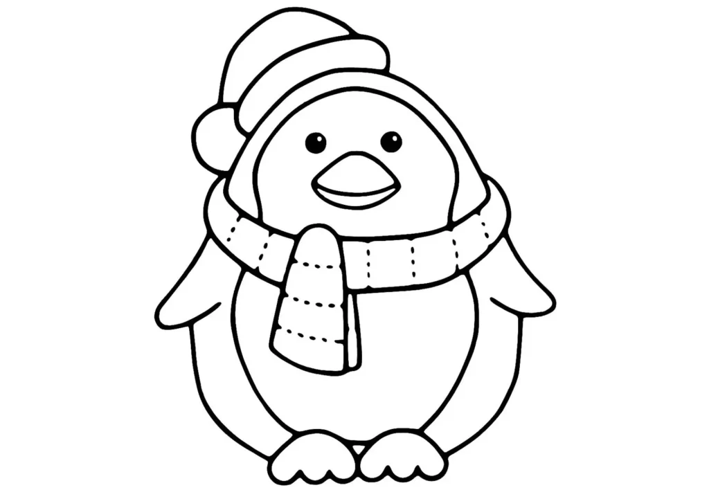 Desenhos de Pinguins em PDF para colorir Com Cachecol Pinguim com gorro e cachecol para colorir em PDF.