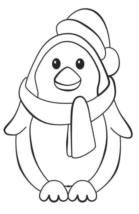 Desenhos de Pinguins em PDF para colorir De Gorro Pinguim com gorro e cachecol para colorir