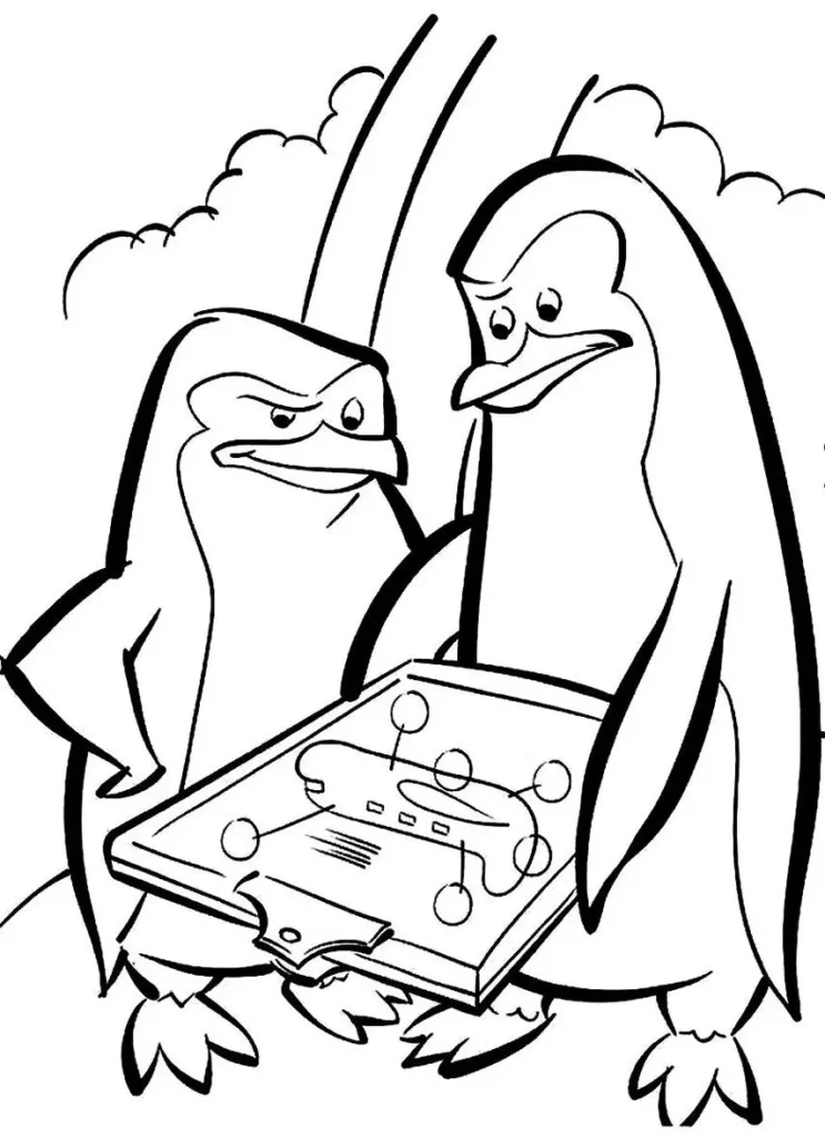 Desenhos de Pinguins em PDF para colorir Planejando Pinguins Estrategistas: Plano de Voo para Colorir em PDF