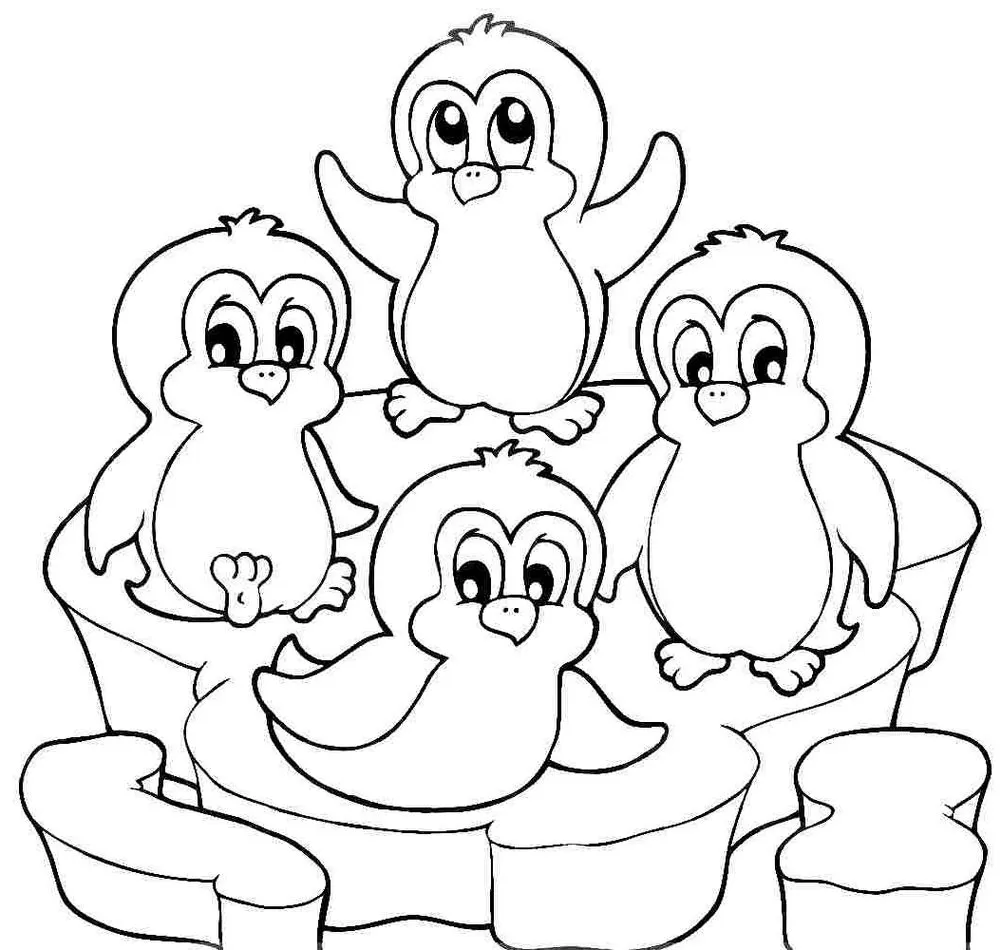 Desenhos de Pinguins em PDF para colorir Vários Pinguins para colorir: Diversão gelada em arte para crianças.