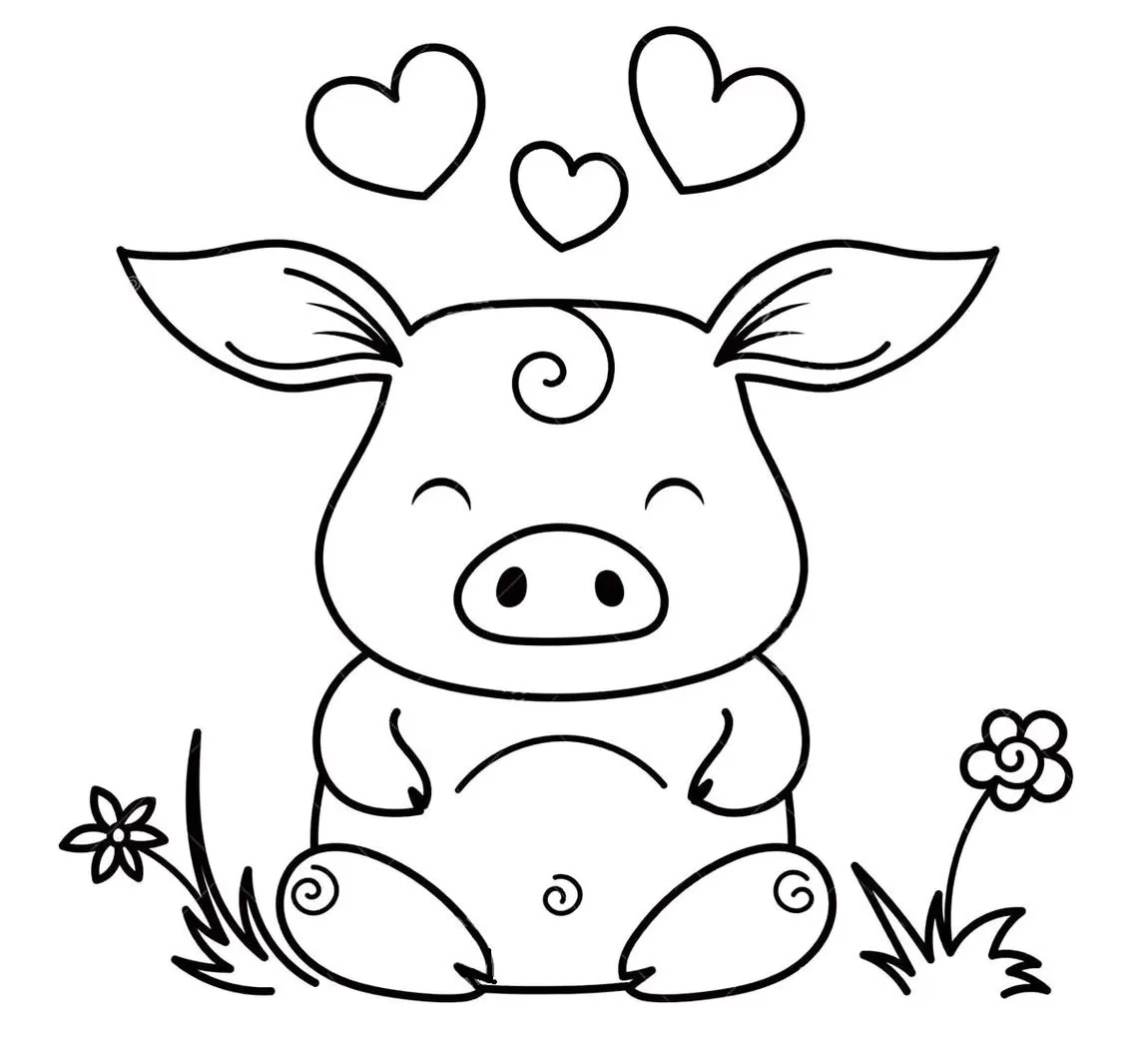 Porquinho com corações para colorir em PDF