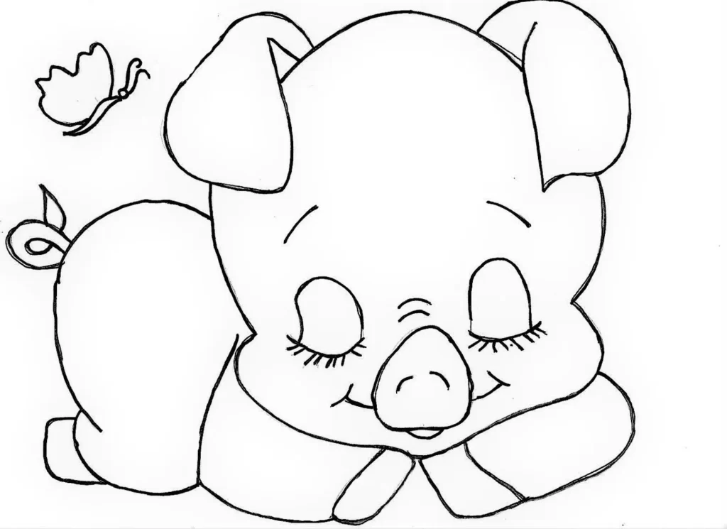 Porquinho Adormecido com Gravata Borboleta: Desenho para Colorir em PDF