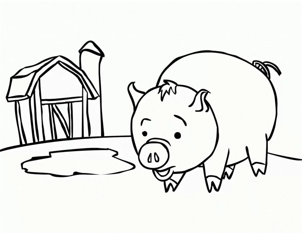 Porquinho adorável no celeiro: desenho para colorir e se divertir!