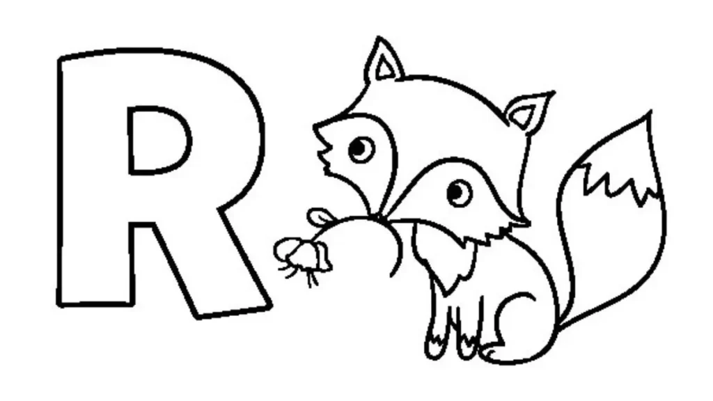 Raposa com a Letra R: Desenho em PDF para colorir.