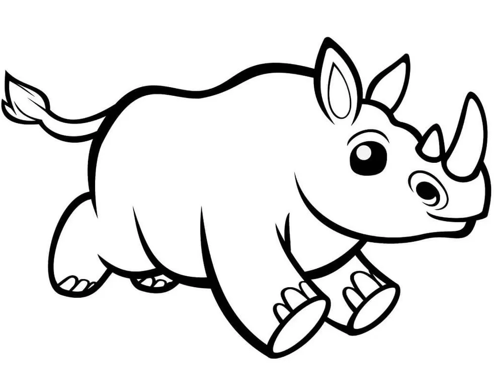 Desenhos de Rinocerontes em PDF para colorir Correndo Rinoceronte animado correndo: desenho para colorir em PDF