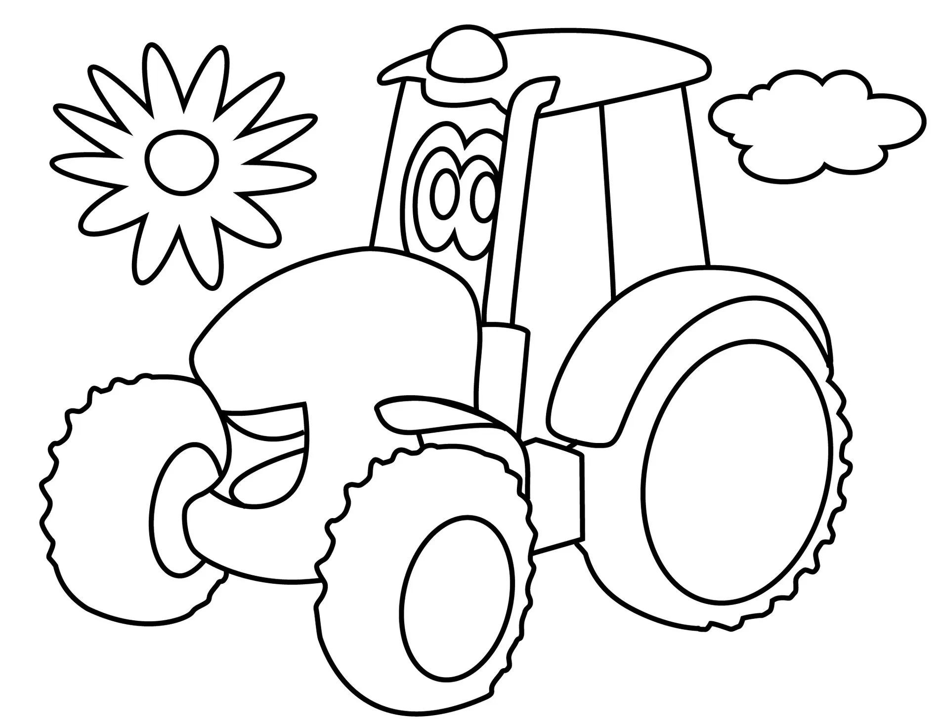 Trator com pneu furado para colorir em PDF