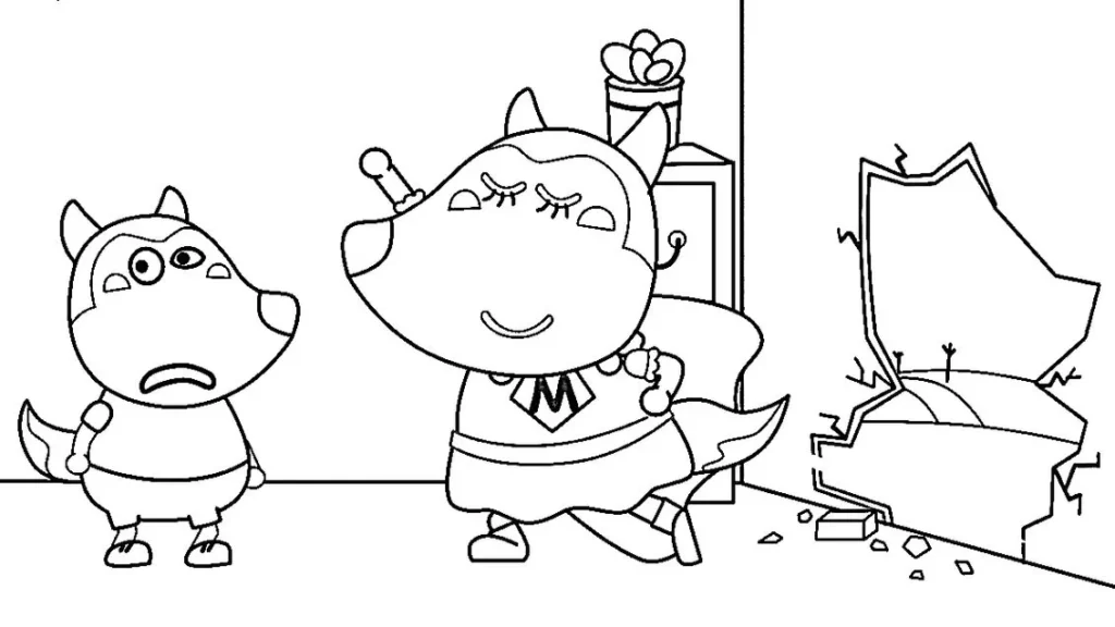 Wolfoo e Lucy: Desenhos de super-heróis caninos para colorir em PDF