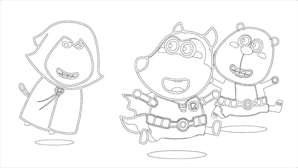 Wolfoo e Lucy fantasiados: desenhos para colorir em PDF