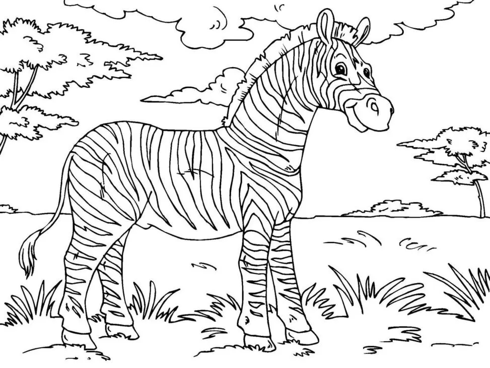 Desenhos de Zebras em PDF para colorir Na Natureza Zebra para colorir na savana: desenho em PDF para imprimir e pintar.