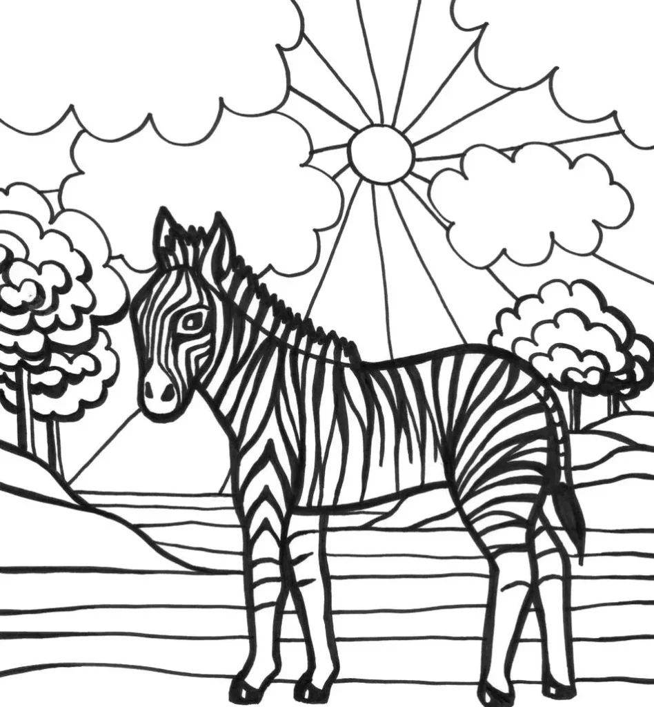 Desenhos de Zebras em PDF para colorir Tomando Sol Zebra para colorir relaxando ao sol: atividade divertida em PDF.