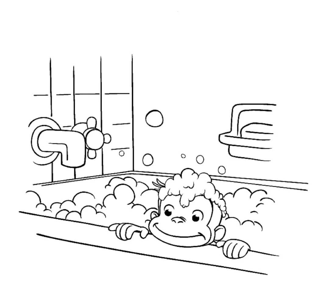 Desenhos do Macaco George PDF pra colorir Na Banheira Macaco George se divertindo na banheira com espuma para colorir