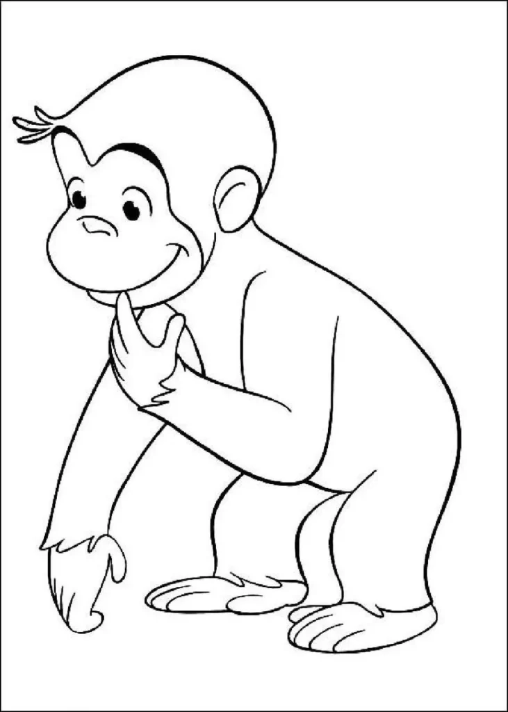 Desenhos do Macaco George PDF pra colorir Pensando Macaco George para colorir: desenho do personagem em pose pensativa