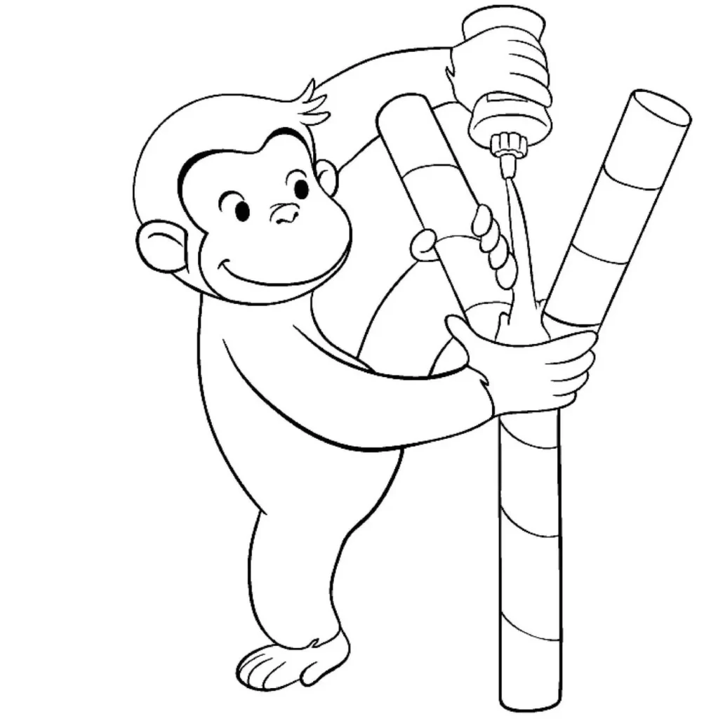 Desenhos do Macaco George PDF pra colorir Trabalhando Macaco George trabalhando: desenho para colorir em PDF