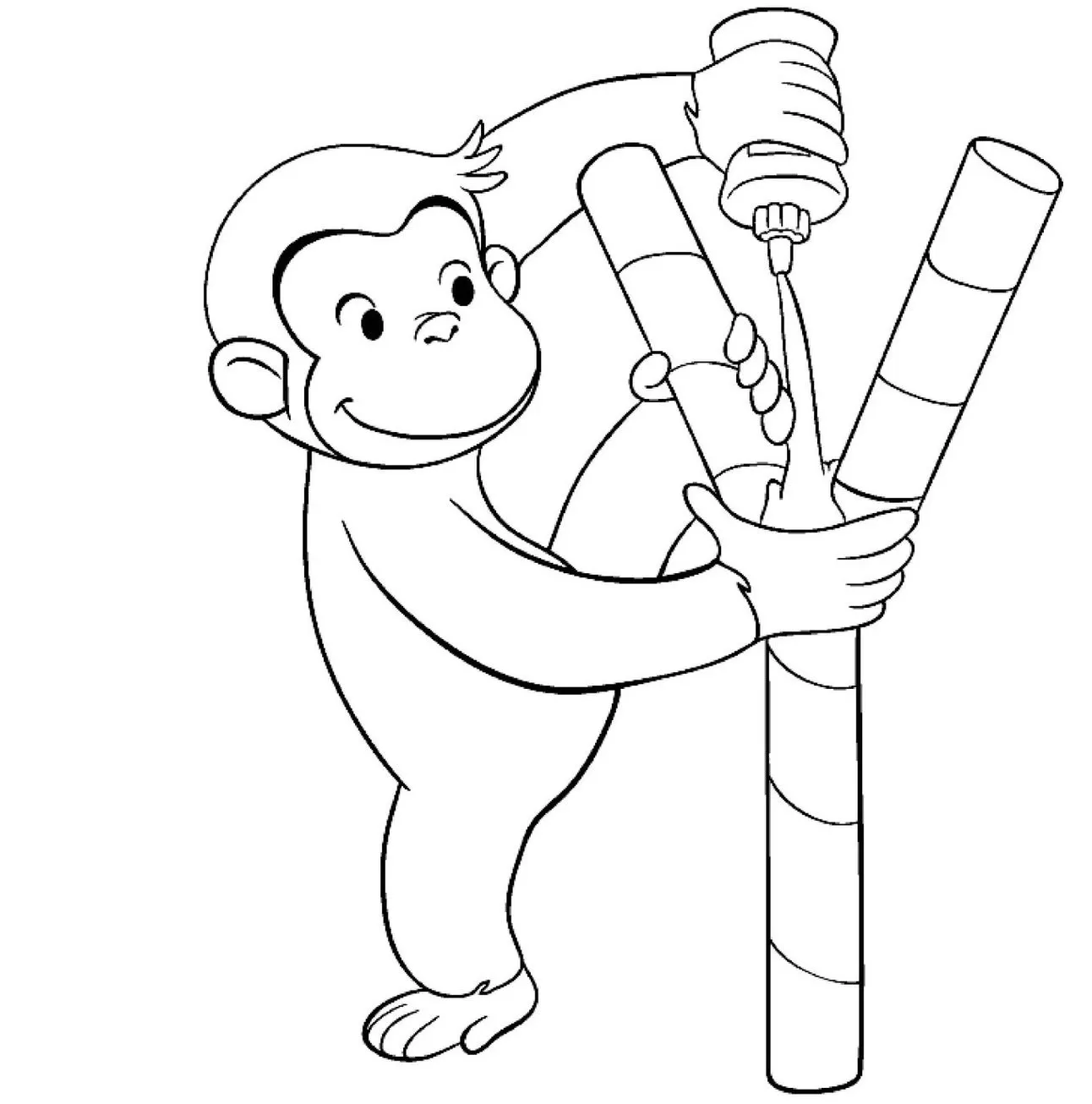 Desenhos do Macaco George PDF pra colorir Trabalhando Macaco George trabalhando: desenho para colorir em PDF