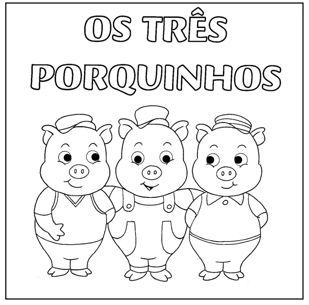 Os Três Porquinhos para colorir: desenho fofo em PDF