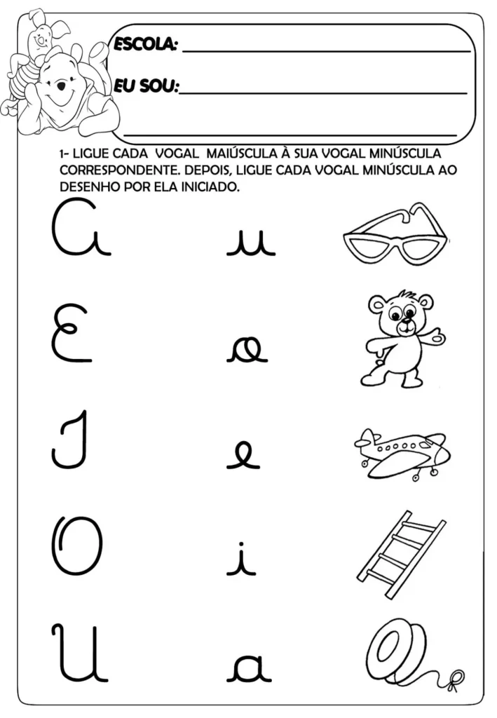Atividade Vogais para Alfabetização: Ligue Maiúsculas e Minúsculas