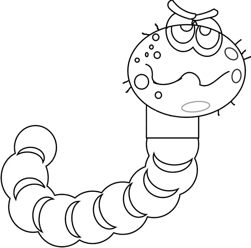 Desenhos de Minhocas para colorir Brava Minhoca Brava para colorir: desenho com cabeça expressiva e corpo segmentado