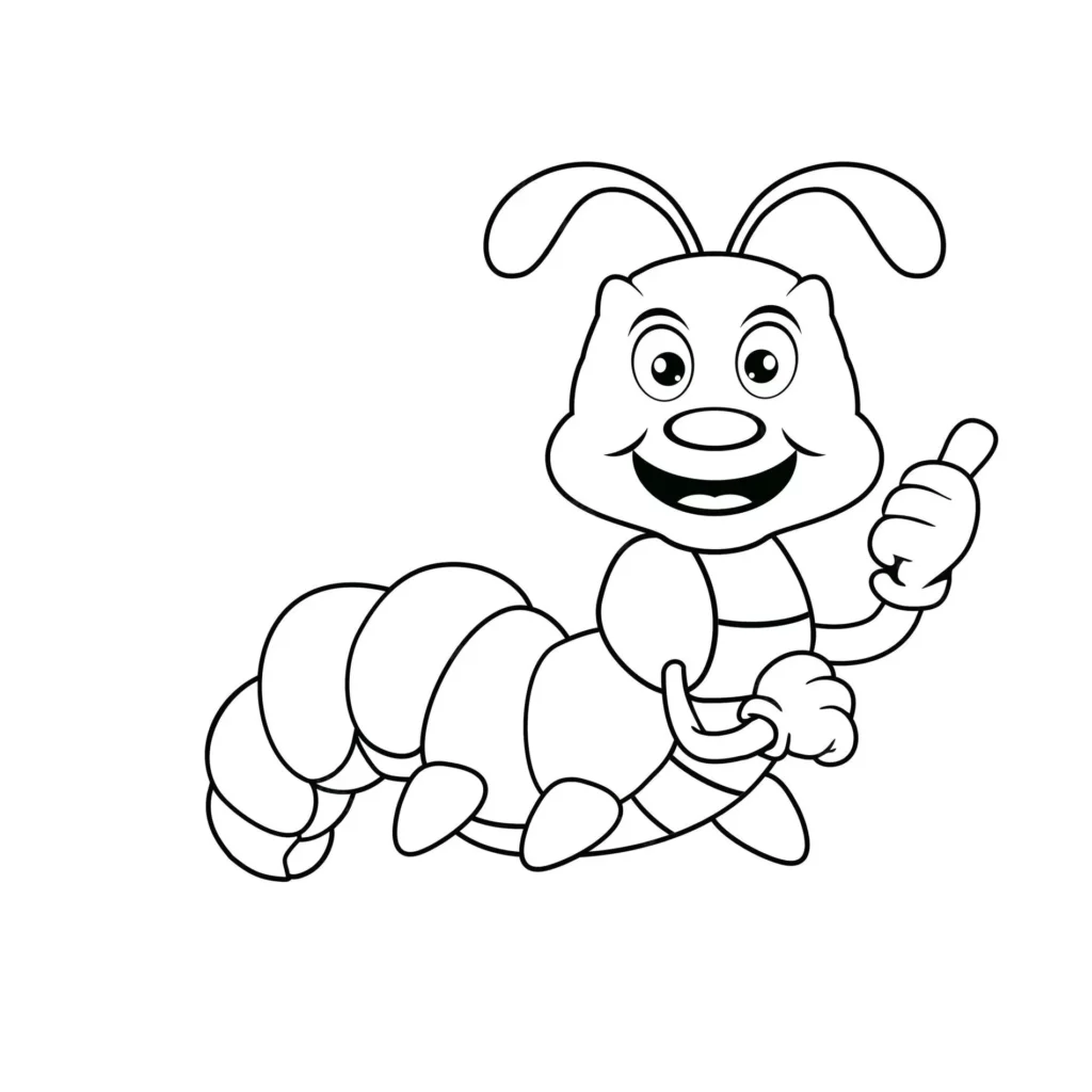 Desenhos de Minhocas para colorir Com Antenas Minhoca sorridente com antenas para colorir, dando um joinha.