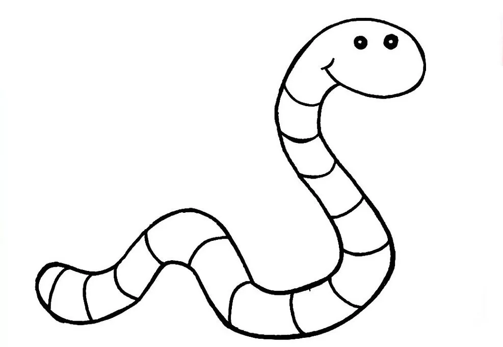 Desenhos de Minhocas para colorir Simples Minhoca fácil para colorir: Desenho simples com sorriso