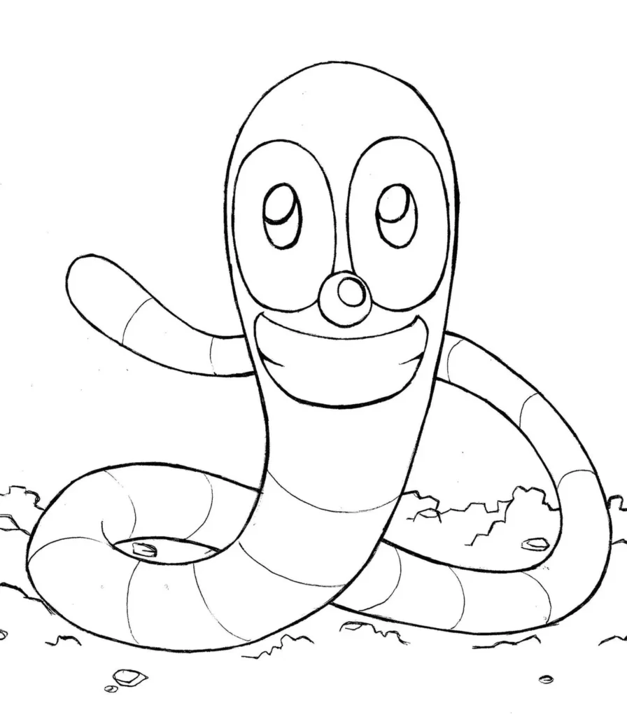 Desenhos de Minhocas para colorir Sorridente Minhoca sorridente para colorir: desenho divertido para crianças