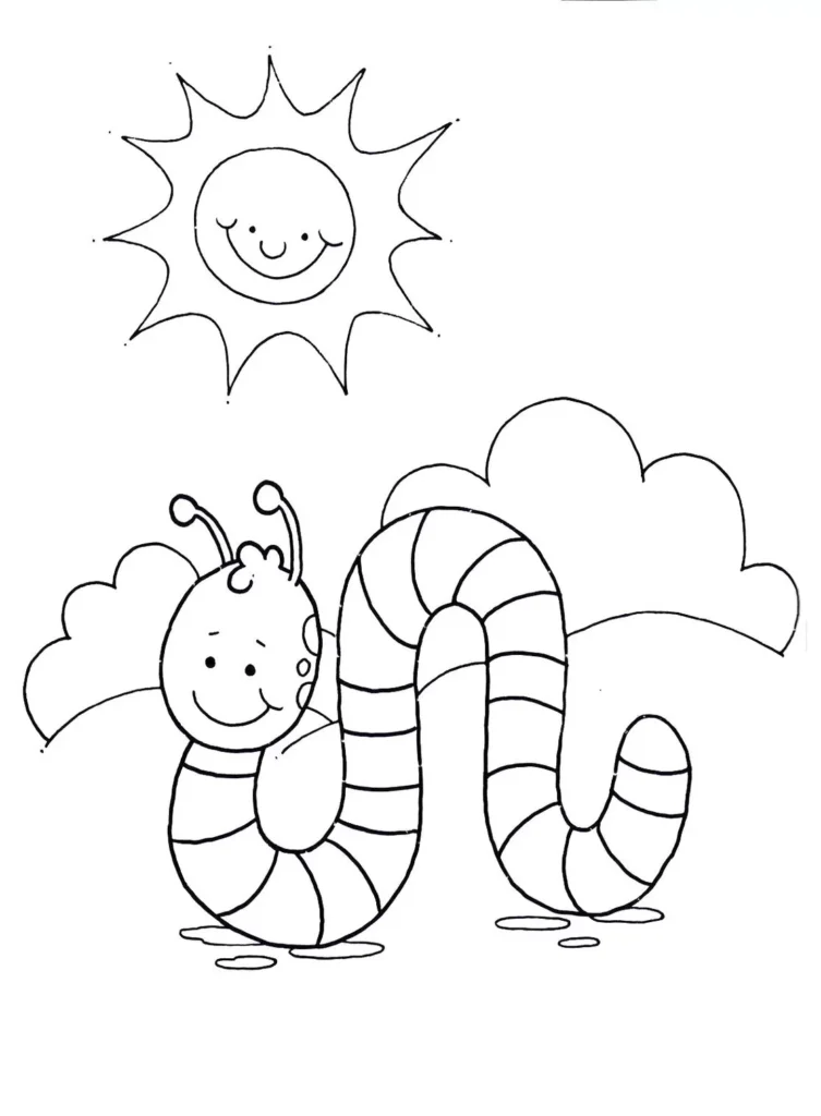 Desenhos de Minhocas para colorir Tomando Sol Minhoca sorridente tomando sol: desenho para colorir