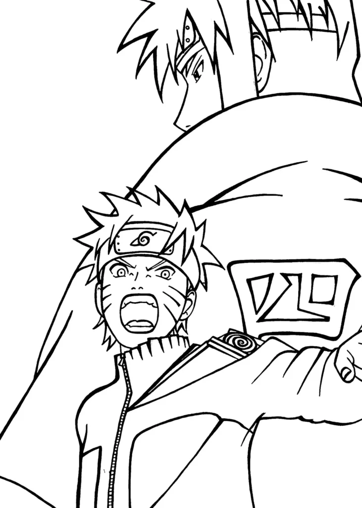 Naruto expressando fúria: desenho para colorir com figura serena ao fundo