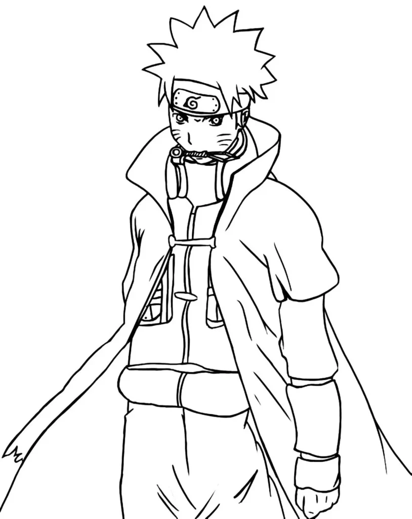 Naruto pensativo para colorir: arte do ninja em atividade de pintura.