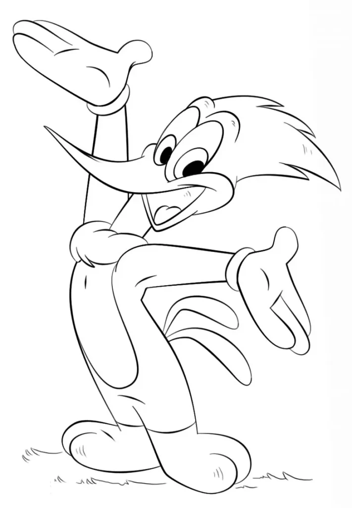 Pica Pau Alegre para colorir: desenho expressivo e dinâmico