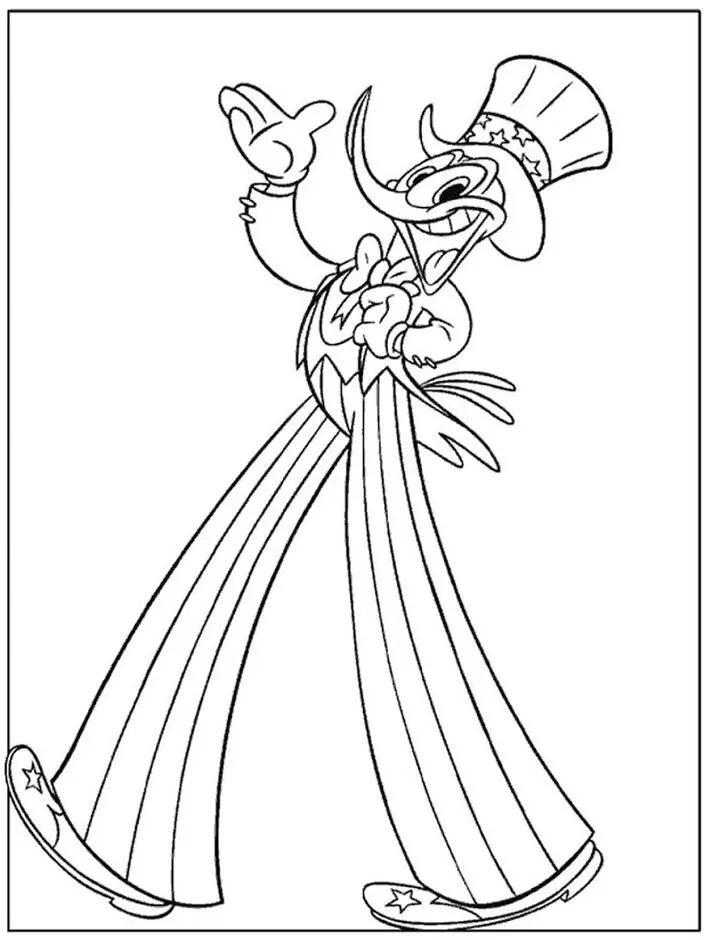 Pica Pau patriota para colorir: desenho divertido com chapéu e roupa do Tio Sam.