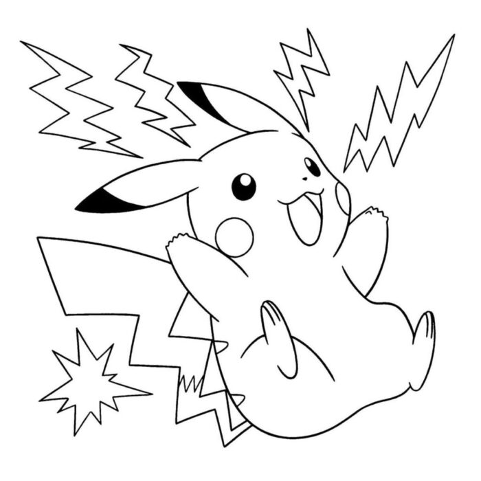 Pikachu com raios: Desenho para colorir do Pokémon sorrindo