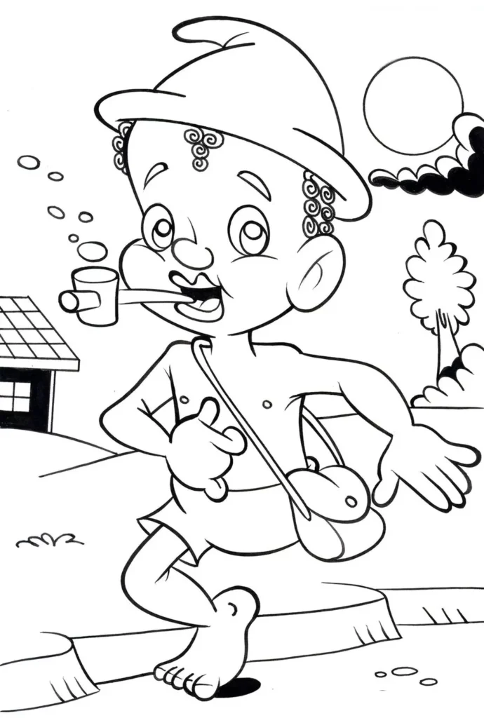 Desenhos do Saci Pererê para colorir Na Floresta Saci Pererê na floresta: desenho para colorir com o personagem fumando cachimbo e com sacola no ombro.