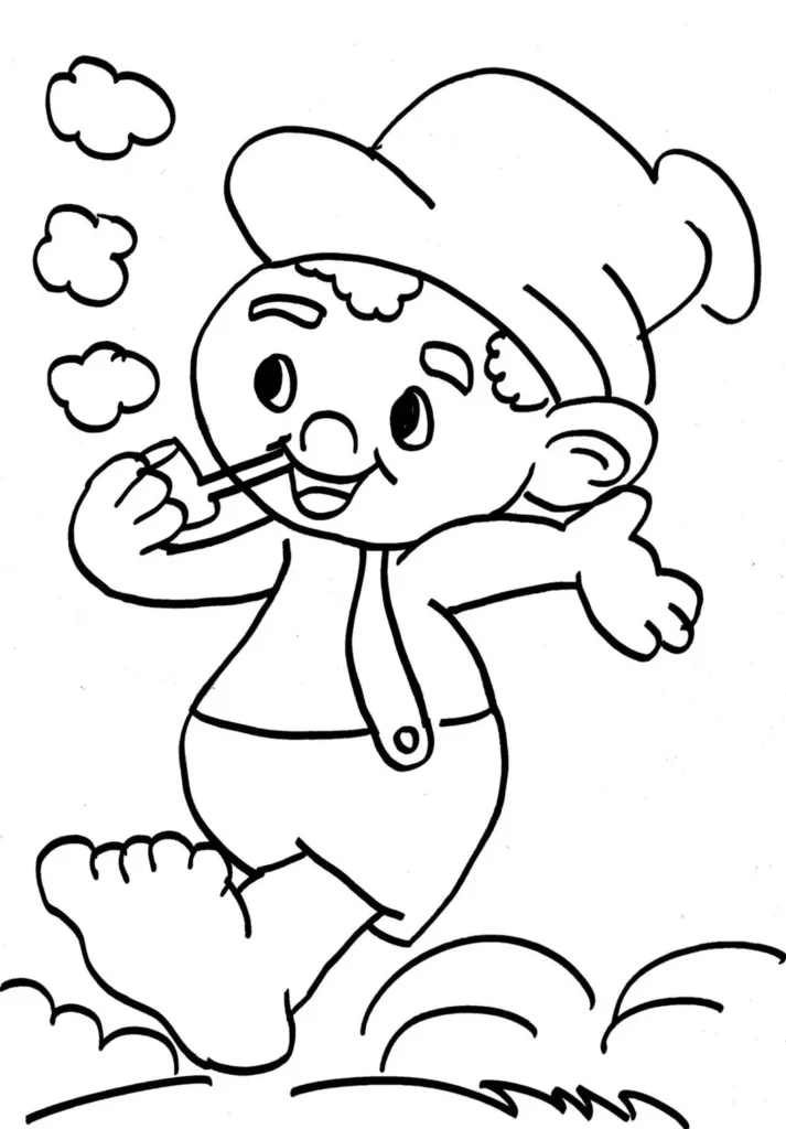 Desenhos do Saci Pererê para colorir Soltando Fumaça Saci Pererê com cachimbo soltando fumaça: desenho para colorir