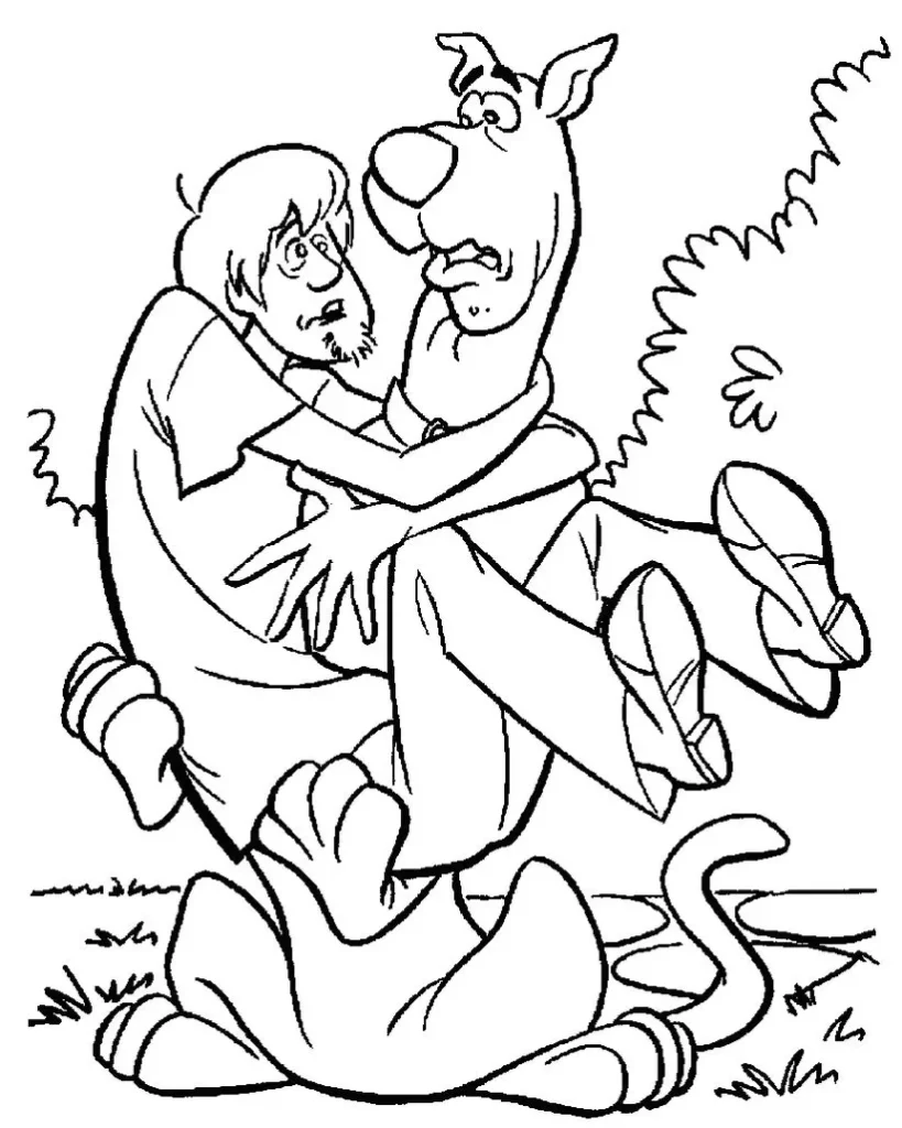Scooby-Doo e Salsicha assustados: desenho para colorir