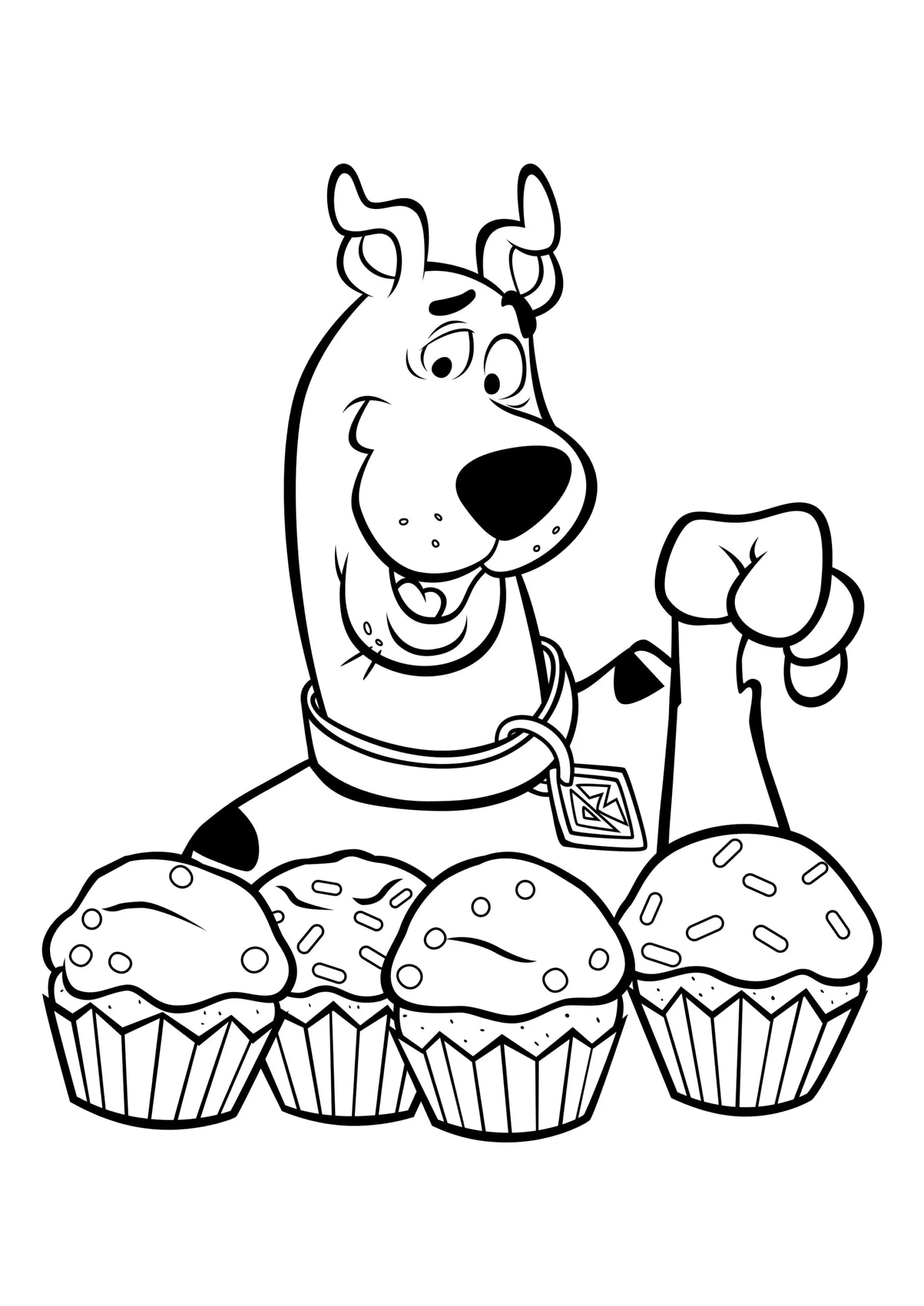 Scooby-Doo e cupcakes: desenho para colorir divertido
