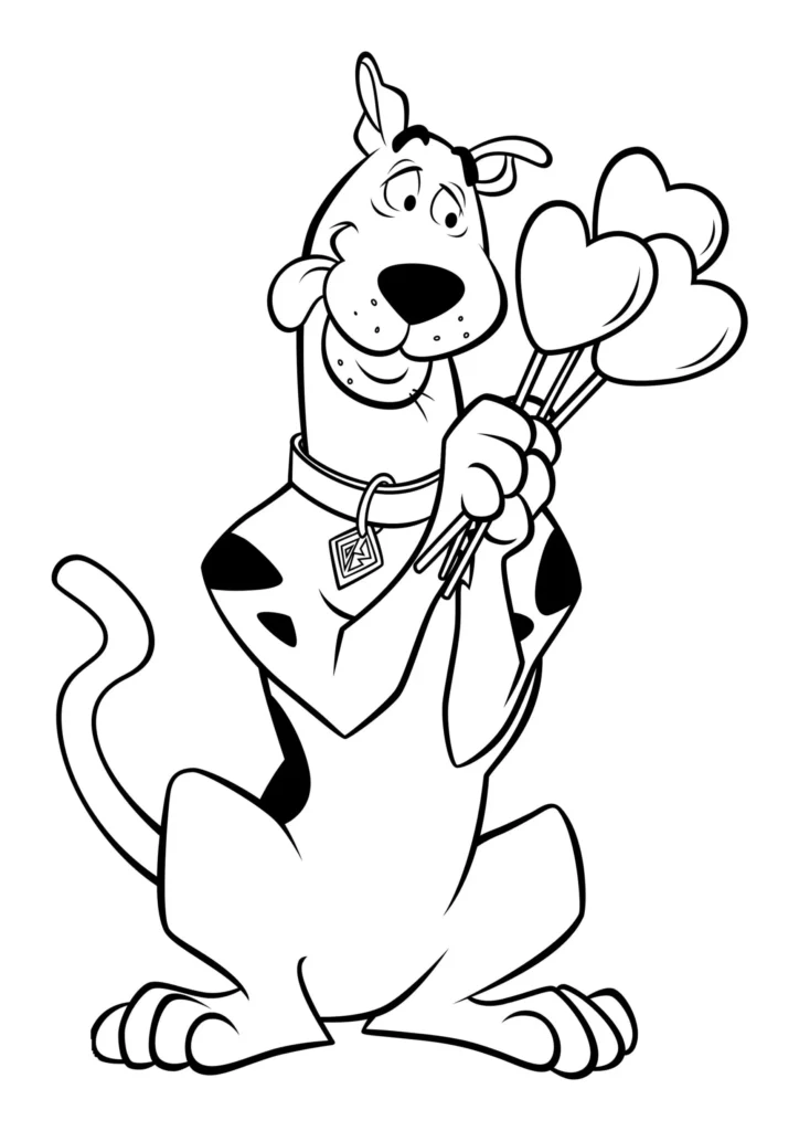 Scooby Doo com corações para pintar: atividade divertida.
