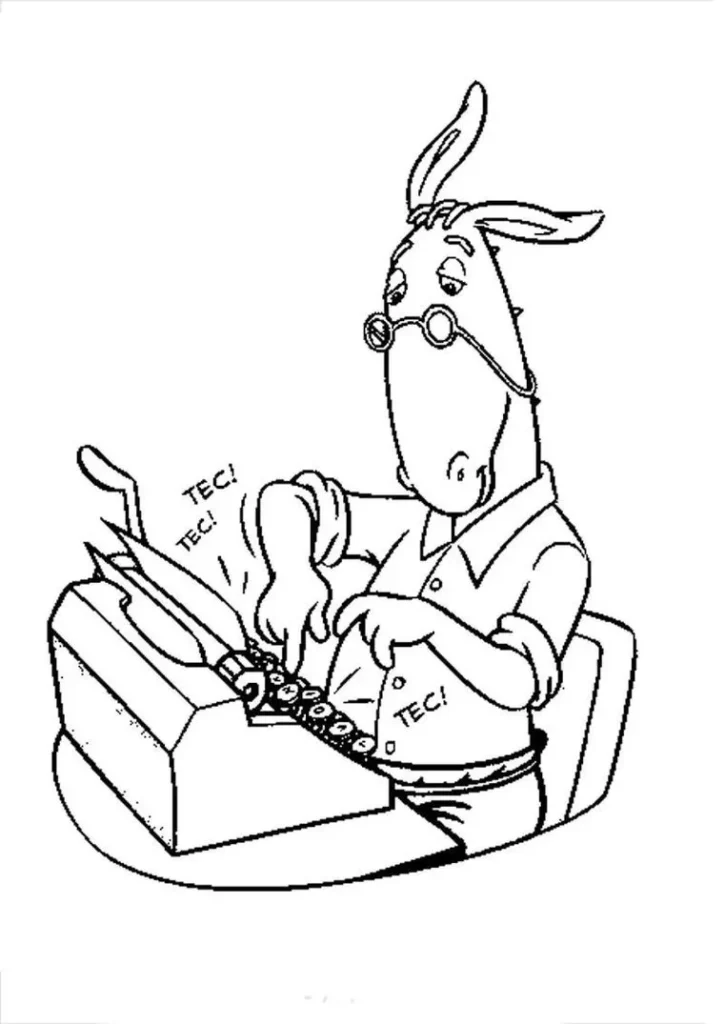 Conselheiro do Sítio do Picapau Amarelo digitando em máquina de escrever. Desenho para colorir.
