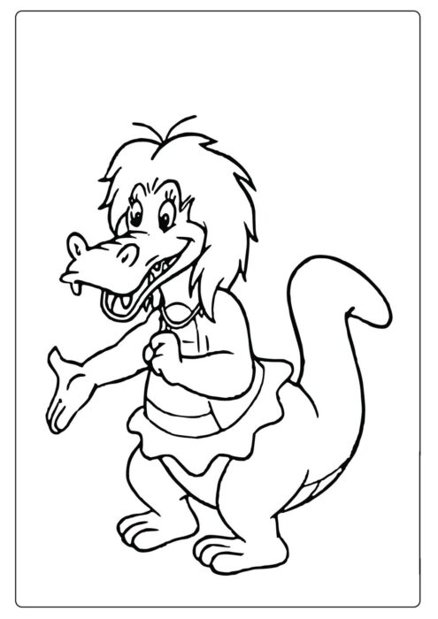 Desenho do Sítio do Picapau Amarelo para colorir: Jacaré falante com saia.