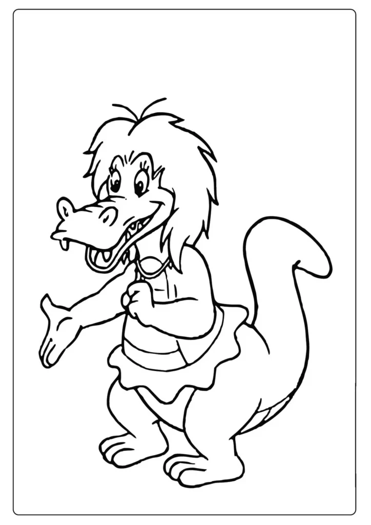 Desenho do Sítio do Picapau Amarelo para colorir: Jacaré falante com saia.