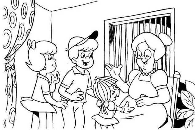Sítio do Picapau Amarelo: cena para colorir com a Vovó e crianças