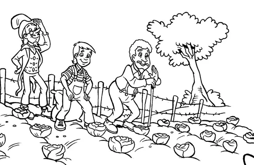 Turma do Sítio do Picapau Amarelo cultivando a terra em desenho para colorir