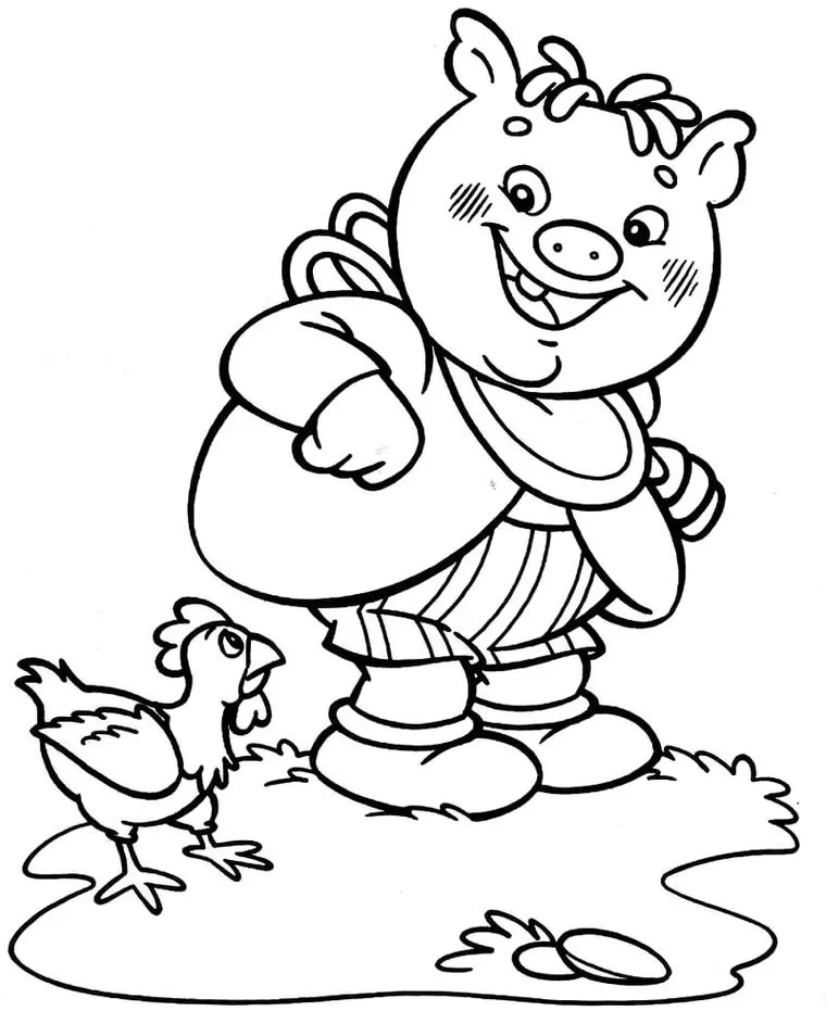 Rabicó do Sítio do Picapau Amarelo para colorir conversando com galinha