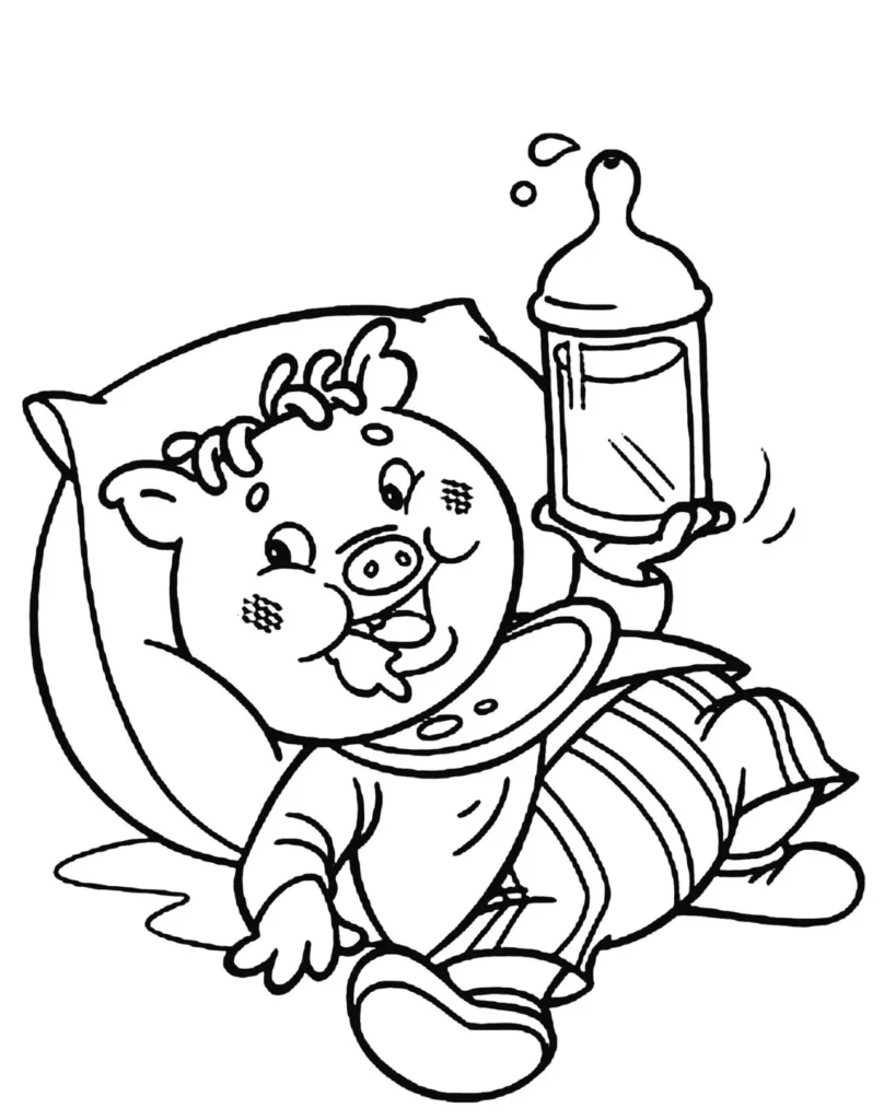 Rabicó do Sítio do Picapau Amarelo bebendo leite em desenho para colorir.