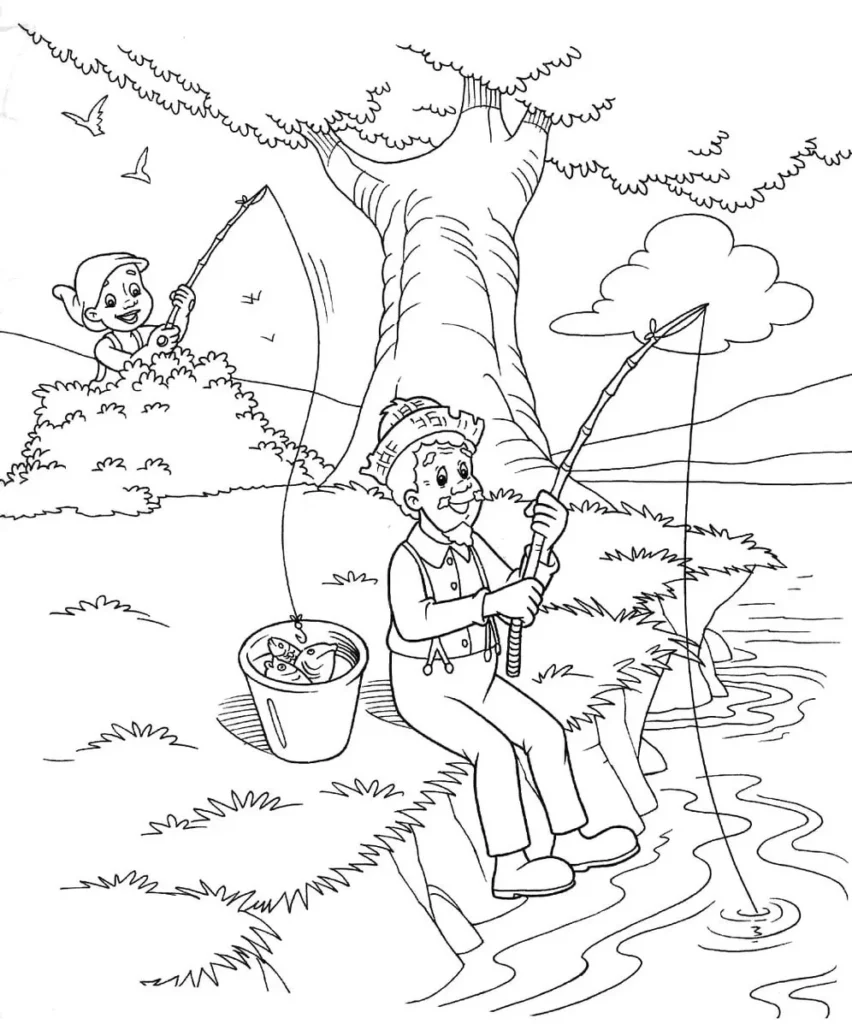 Saci e Barnabé no rio: desenho para colorir do Sítio do Picapau Amarelo