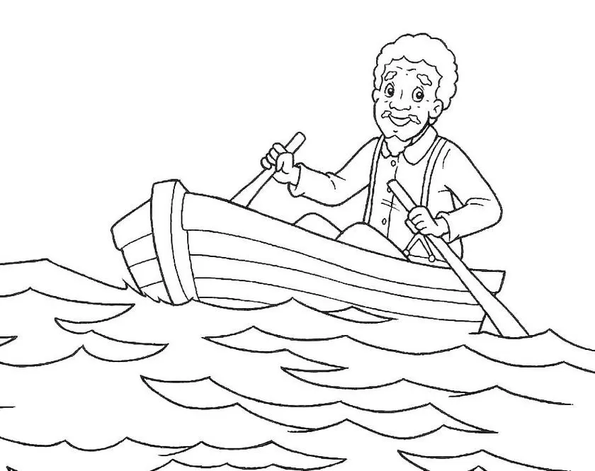 Tio Barnabé remando no rio: desenho do Sítio do Picapau Amarelo para colorir.