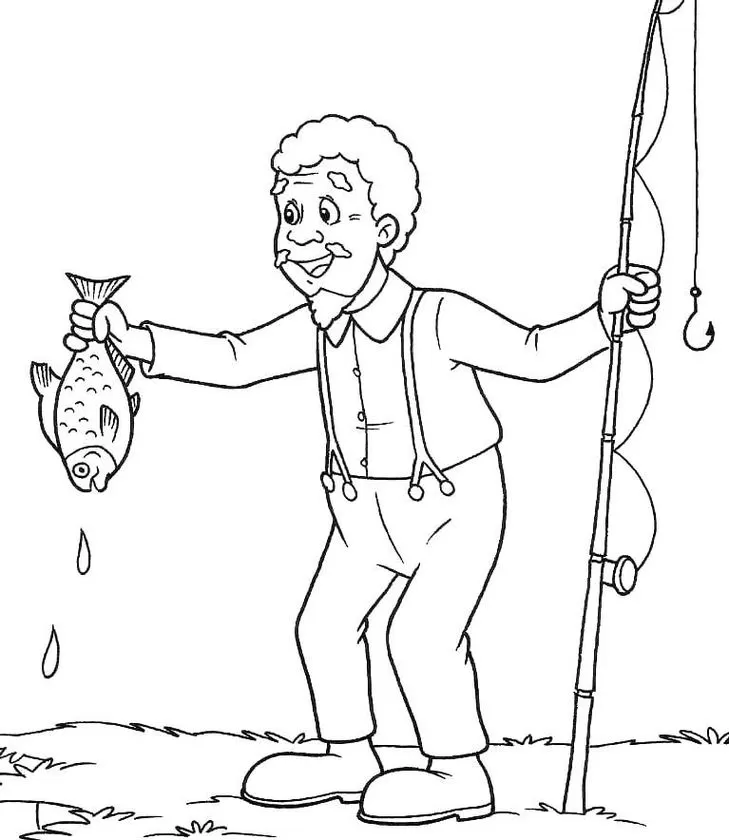Desenho para colorir do Tio Barnabé pescando no Sítio do Picapau Amarelo